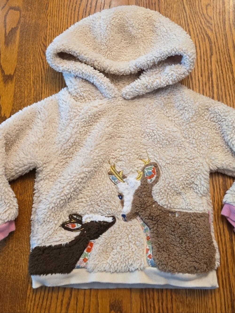 Mini Boden 3/4 3t 4t Reindeer Christmas  Sherpa Hoodie Jacket